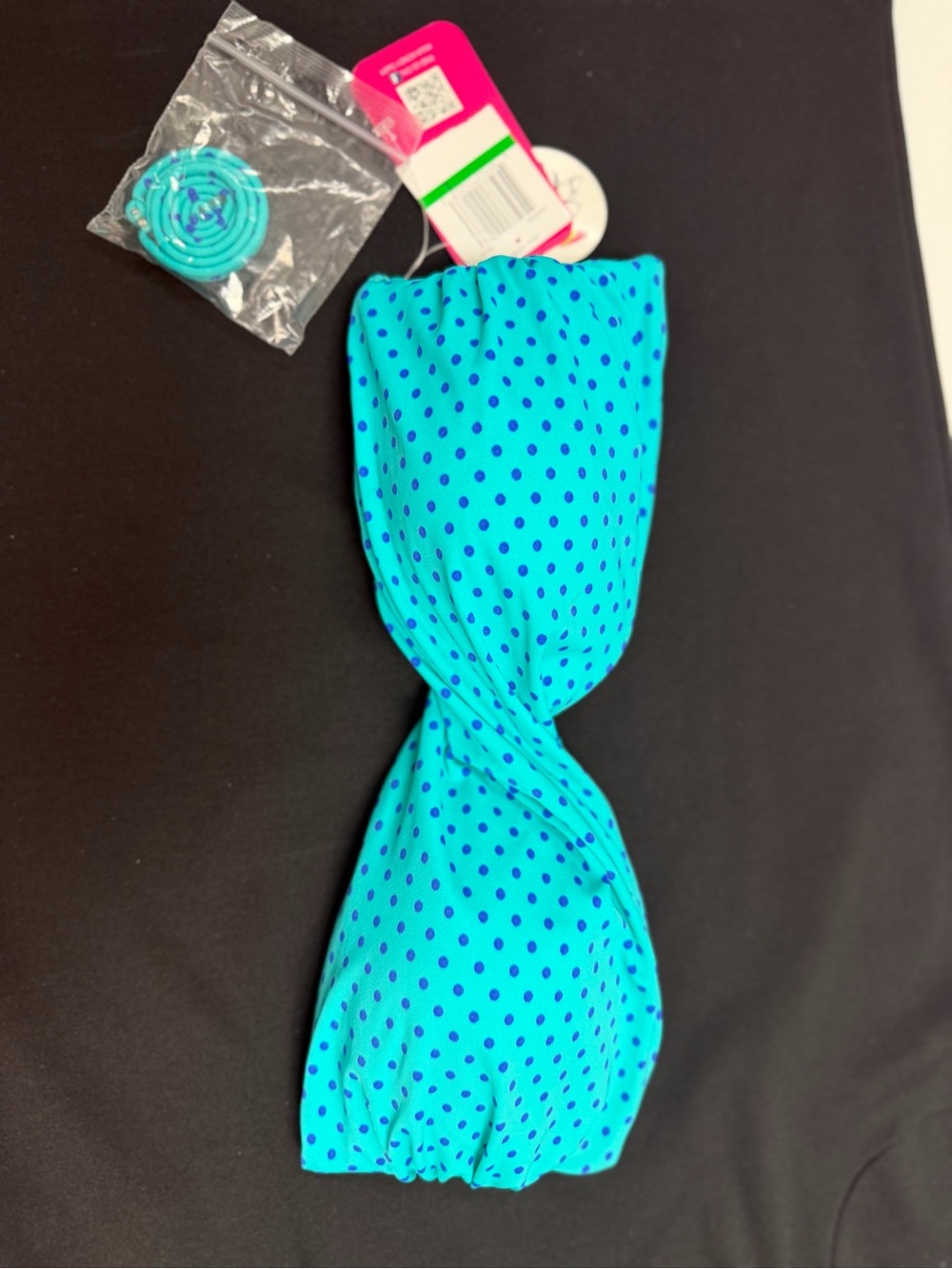Hula Honey Turquoise Headband with Navy Polka Dots